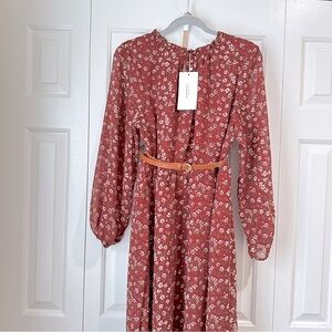 BloomChic Floral Midi Dress - Red and White